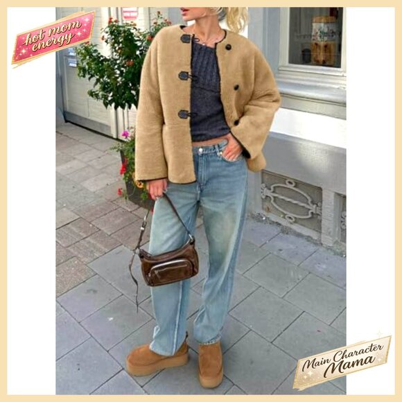 Faux Fur Jacket Women's Winter Coat Button Front Pockets Cropped - Picture 4 of 7